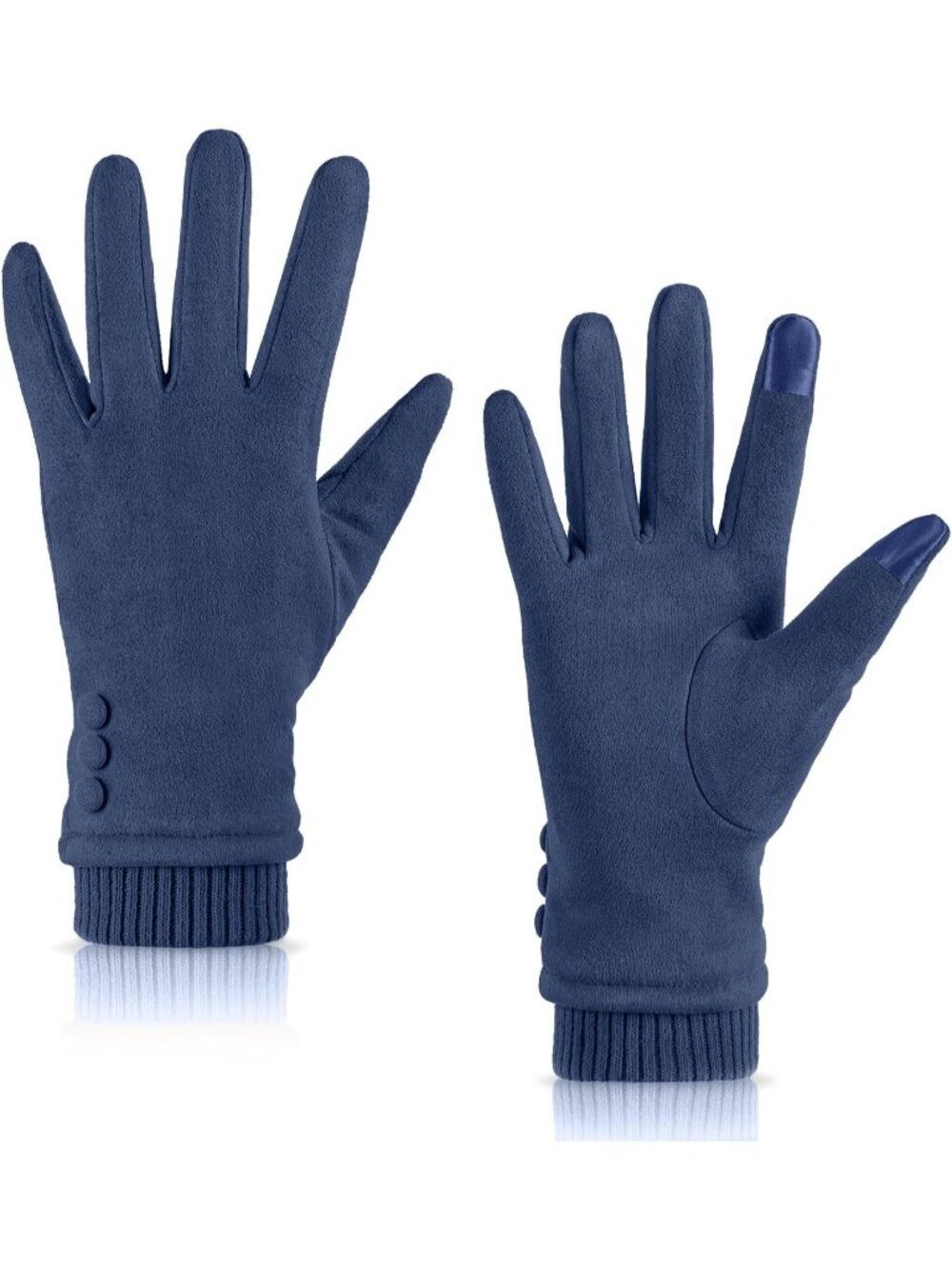 Women Navy Suede Fleece Lined Thick Warm Touchscreen Outdoor Activities Gloves